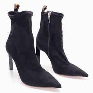 Schutz Benine Bootie in Black/Natural Calf Hair High Heel Pointed Toe Size 7.5